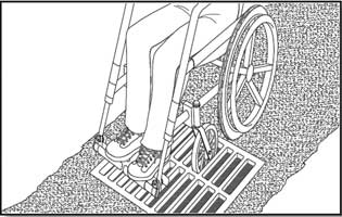 Photo of a wheelchair front wheel stuck in a grate.