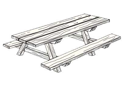 Illustration of an accessible picnic table made of lumber.