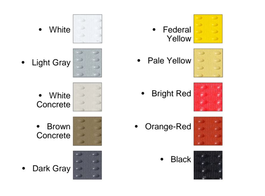 Figure 2. Photo.  Uniformly Colored Detectable Warnings (Color Samples)
