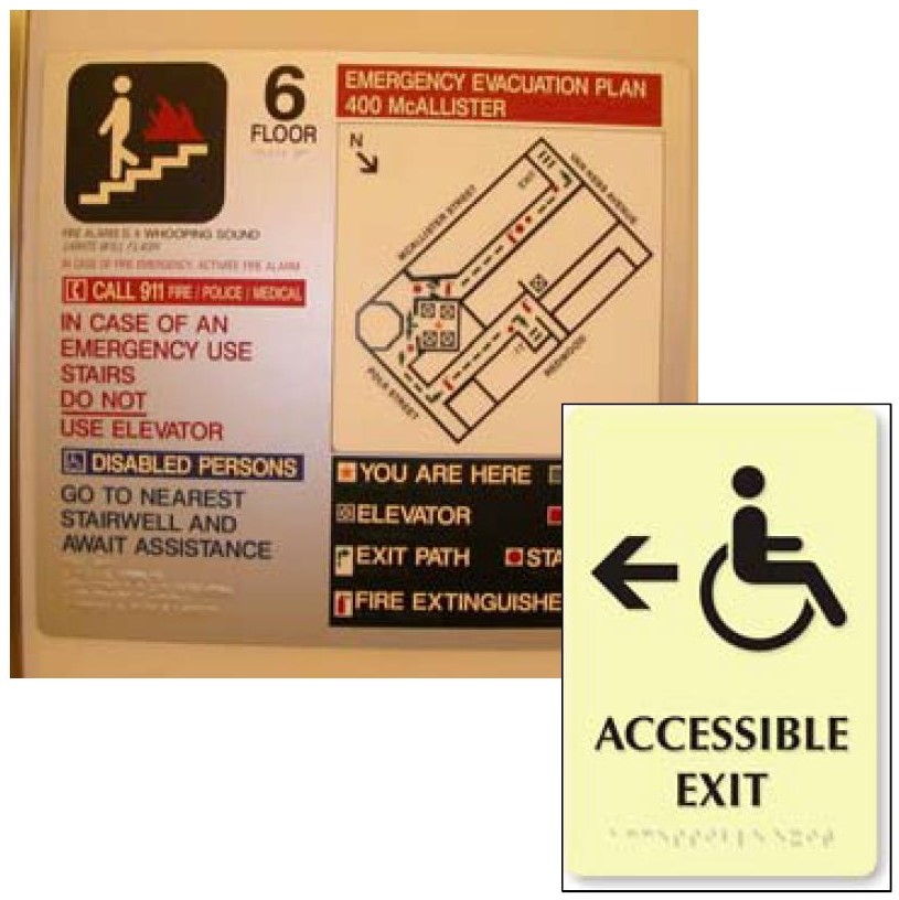 Accessible exit directional sign with ISA symbol