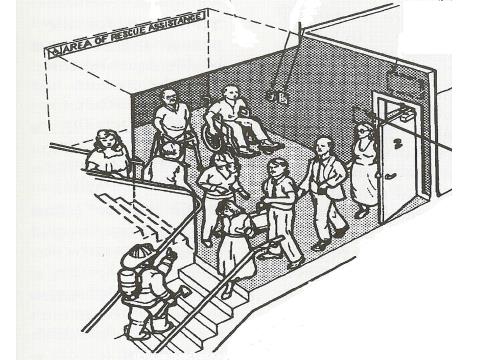 Drawing of people exiting a building during an evacuation