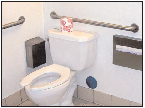 toilet room with grab bars