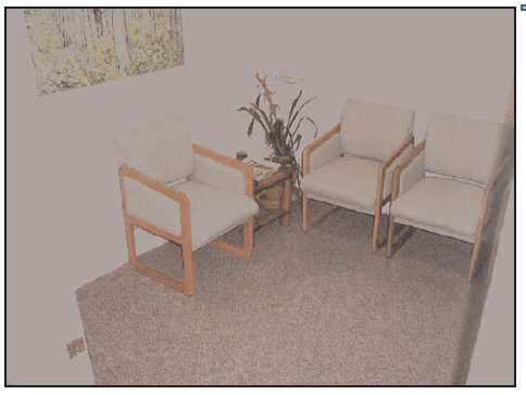 waiting area with three chairs