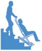 drawing of a person in evacuation chair being taken down stairs by another person