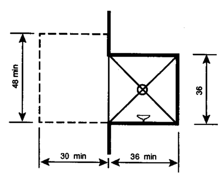 Plan diagram showing clear floor space at a shower