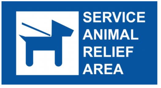 pictogram in blue and white depicting a dog on a leash