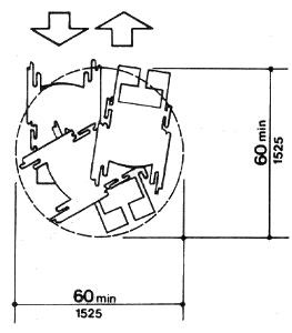 an illustration showing space required for 180 degree circular turns