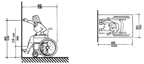 Illustration showing high forward reach limit - person in wheelchair