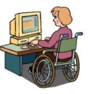 Illustration of woman in a wheelchair working at a desk computer
