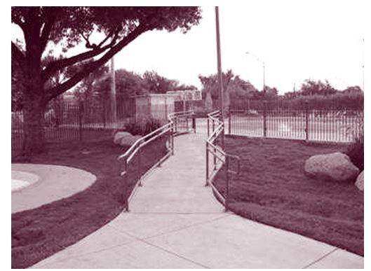Accessible route to Elmendorf Park swimming pool, San Antonio, Texas.
