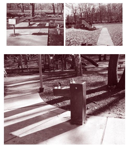 Accessible picnic table, route to playground equipment, and drinking fountain in Arlington County, Virginia.
 
 
