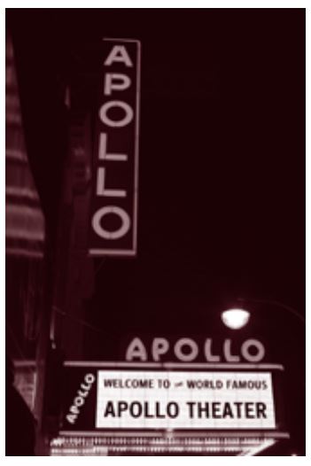 photo showing the exterior neon signs at the Apollo Theater in Harlem
