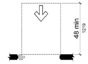 Figure (a) shows a front approach to a sliding or folding (accordion) door. Maneuvering clearance is as wide as the door opening and 48 inches minimum perpendicular to the opening.  