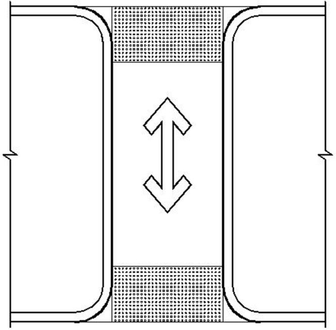 Figure (a) is a plan view of a raised pedestrian island with a walkway cut through at the same level as the street crossing.