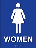 Raised letter and braille "Women" sign with pictogram