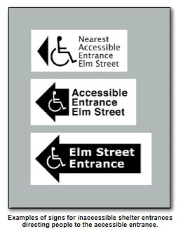 examples of signs with directions to accessible entrance