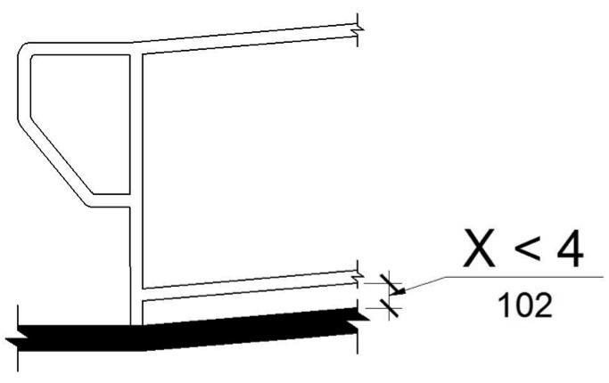 An elevation drawing shows a vertical clearance of less than 4 inches between the ramp surface and the bottom edge of a horizontal rail.