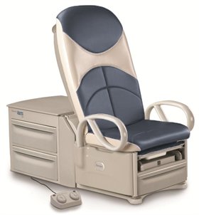 Height adjustable exam table/chair with transfer supports and storage drawers