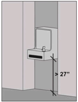 Recessed drinking fountain with leading edge above 27" AFF 