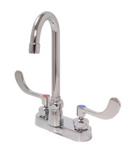 Gooseneck faucet with hot and cold wristblade handles