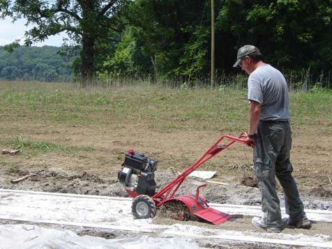 Soiltac Powder Mix-In tilled into base by trail crew.