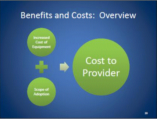Slide 19 contains financial assumptions and slide 20 contains an overview of what contributes to the cost to the provider.