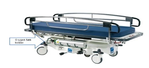 View of Stretcher with Oxygen Tank. 