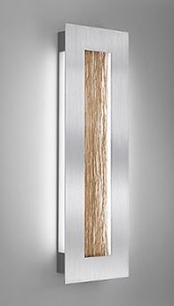 Rectangular stainless steel wall sconce with wood inlay