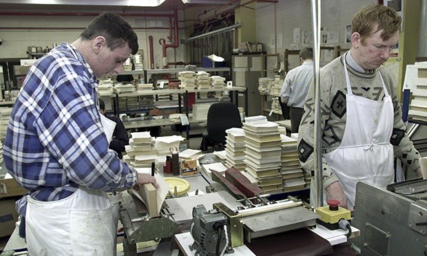Workers at a bookbindery.