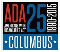 ADA 25 Columbus logo in red, blue, and white lettering 