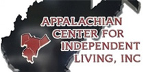 Appalachian Center For Independent Living, Inc logo in red lettering on top of the state of West Virginia in black