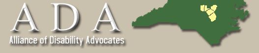 Alliance of Disability Advocates logo and North Carolina map