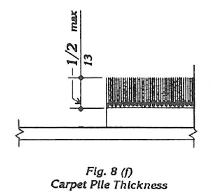 Figure 8(f) Carpet Pile Thickness: Carpet pile thickness shown to be 1/2 inch high maximum.