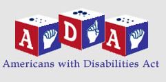 ADA logo shown on blocks with letters, braille, and symbols on different sides of the blocks