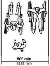 plan view illustration of two persons using wheelchairs passing is space that is at least 60 inches (1525 mm) wide