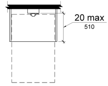 The maximum distance from the front edge of a counter within the telephone enclosure to the face of the telephone is 20 inches (510 mm).  The telephone enclosure overlaps the clear floor space for a forward approach.