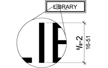 An Enlarged detail shows the character height measured from the baseline of the character is five-eighths to 2 inches (16 to 51 mm) based on the uppercase letter I.
