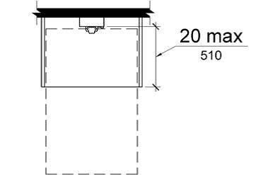 The maximum distance from the front edge of a counter within the telephone enclosure to the face of the telephone is 20 inches (510 mm).  The telephone enclosure overlaps the clear floor space for a forward approach.
