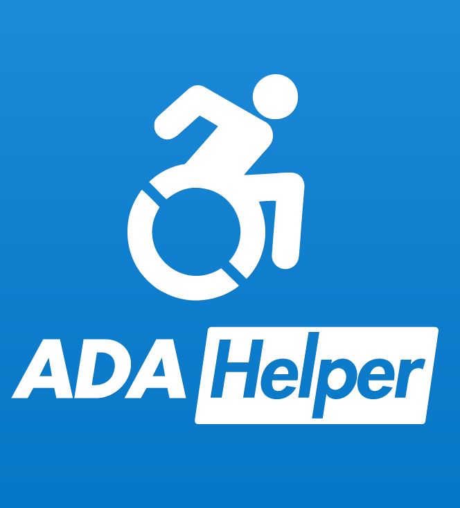 ADA Helper logo with a pictogram of a person pushing a wheelchair