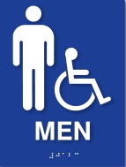 Raised letter and braille "Men" sign for toilet room, including pictogram and ISA